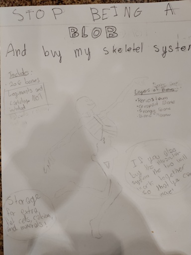 Stop being a blob, and buy my skeletal system.
* Includes 206 bones (ligaments and cartilage not included).
* If you also buy the muscular system the two will work together so that you can move.