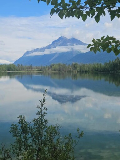 Lake with mountain view
